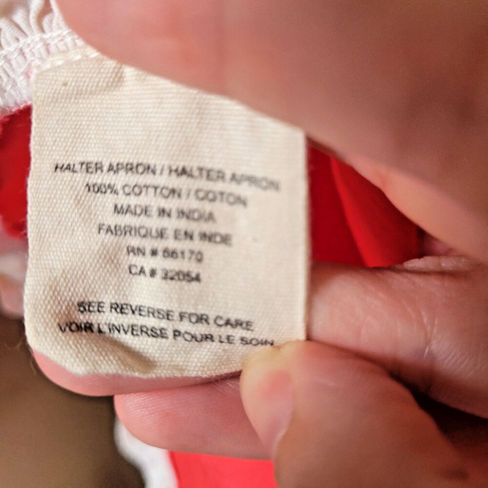 Rare Anthropologie Tea & Crumpets Red / Pink & White Hostess Apron Pocket Ruffle - Picture 9 of 11